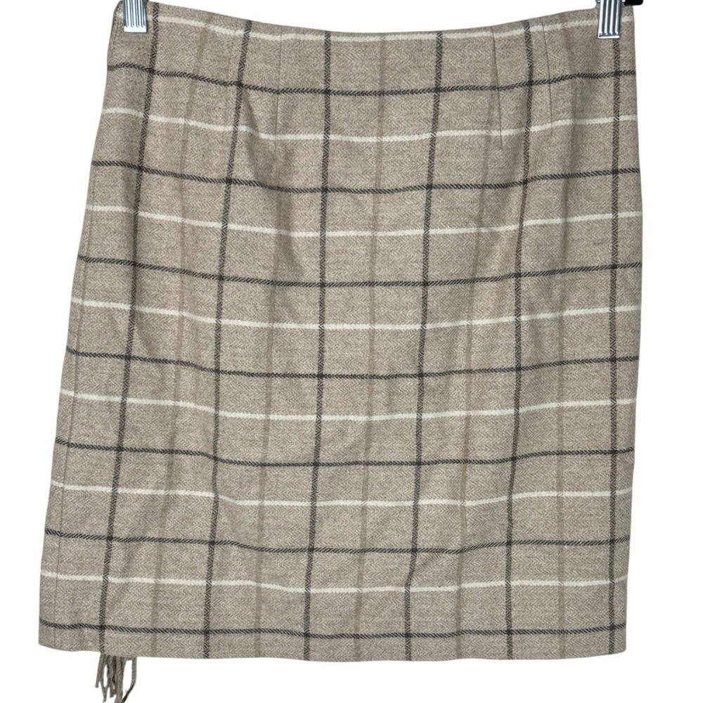 Brooks Brothers Wool Blend Windowpane Fringed Wrap Skirt Women's Size 8 - Picture 5 of 10